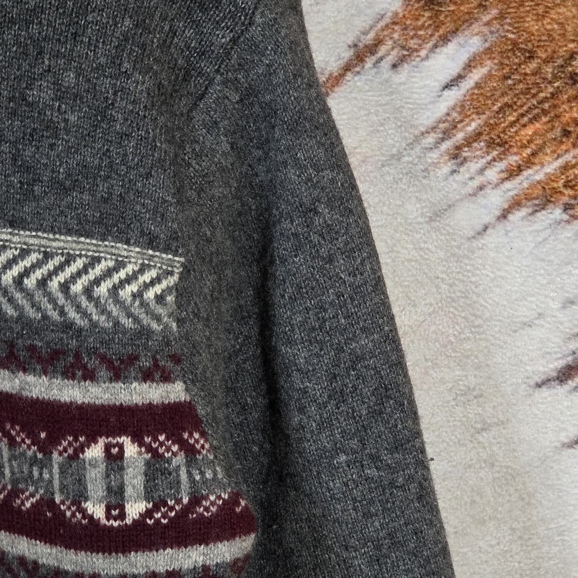 빈티지 챠콜 노르딕패턴 패디드 니트집업 상품이미지5