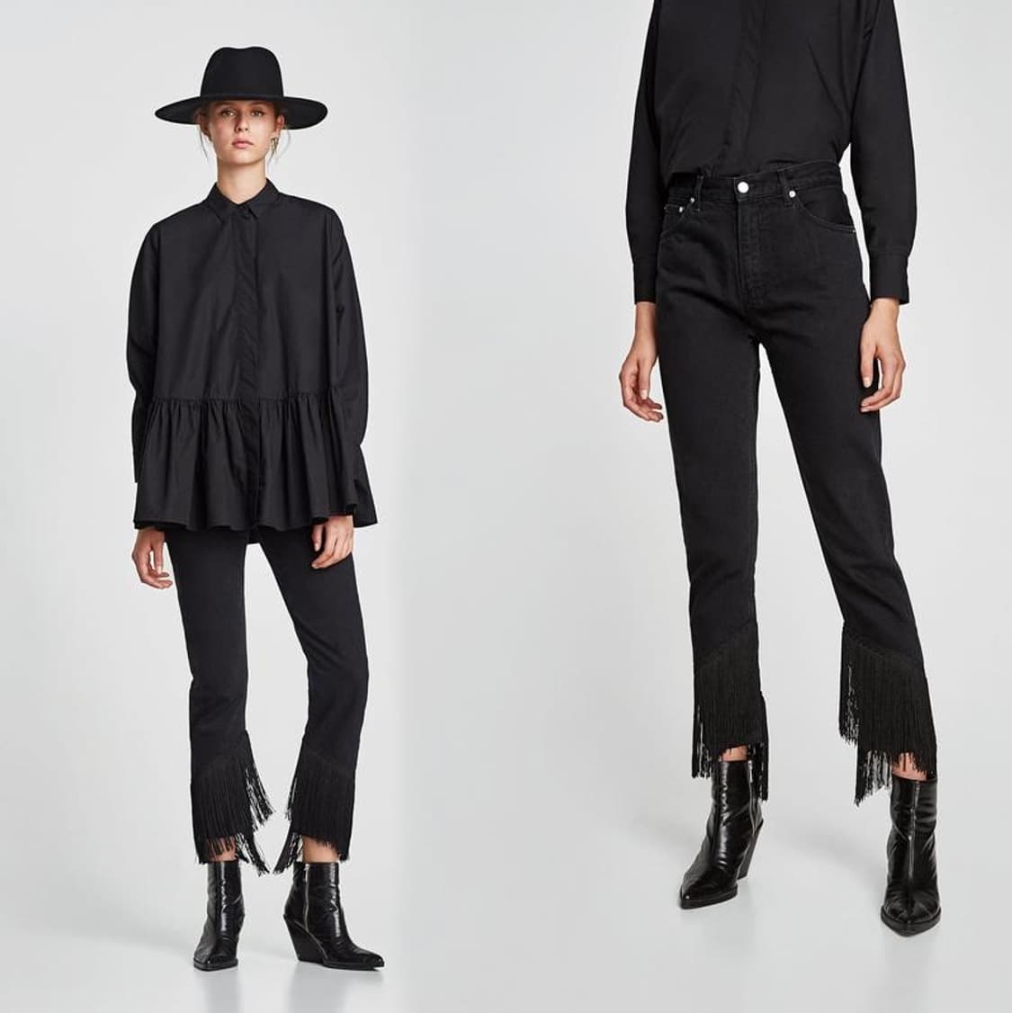 자라 프린지 디테일 레귤러핏 스트레이트 미드라이즈 블랙진 40 새상품 상품이미지4