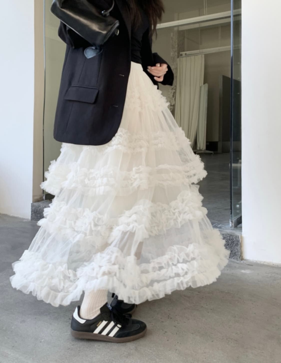 캉캉 샤스커트 롱스커트 화이트 상품이미지2