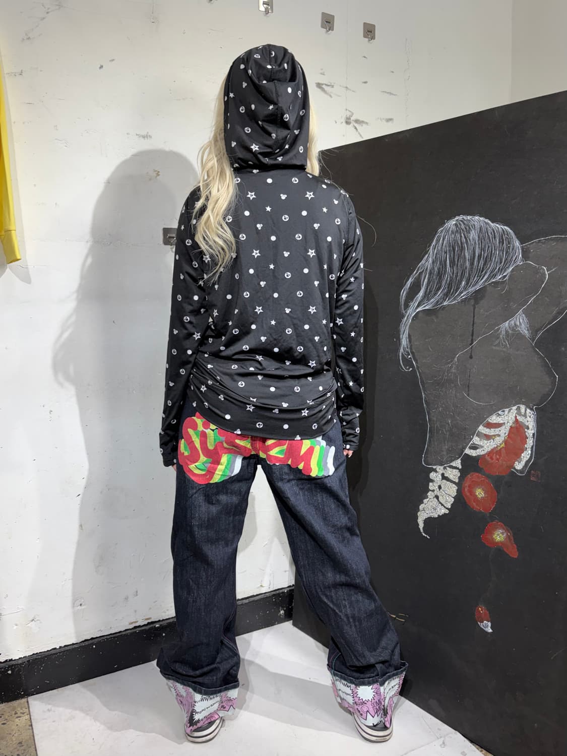 JPN 일본 빈티지 DISNEY 디즈니 도트 후드 집업 져지 L 상품이미지5