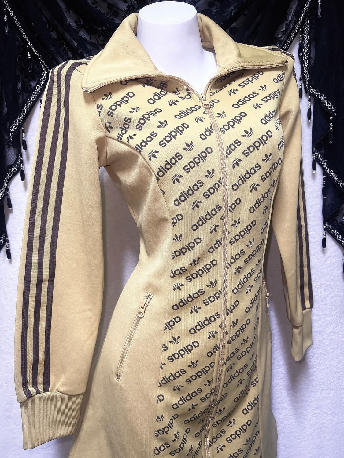 아디다스 베이지 브라운 져지 저지 집업 투웨이원피스 삼선 트랙 올드스쿨 상품이미지3