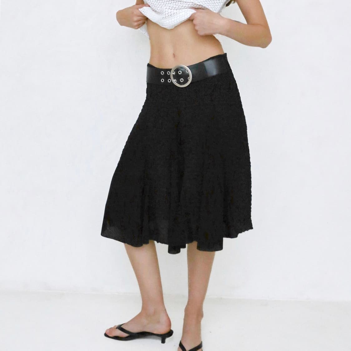 폴리수엠 FLOWER BELTED SKIRT, BLACK 상품이미지2