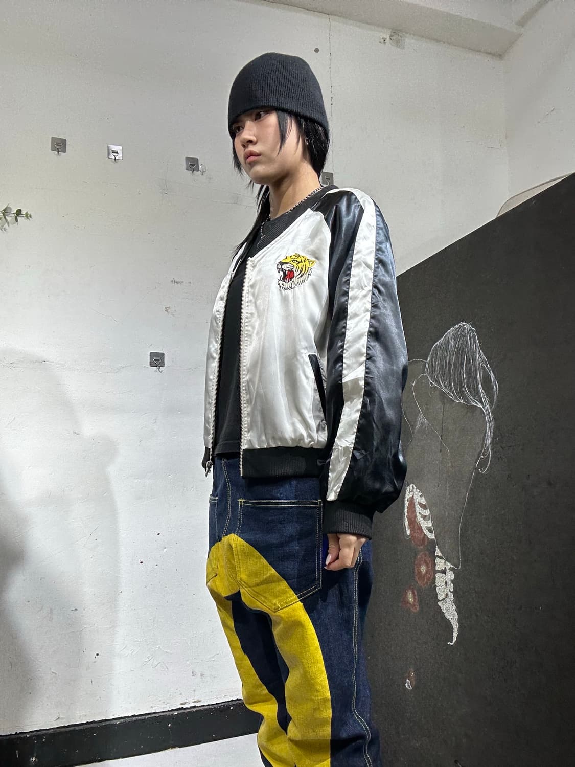 일본빈티지 Nicoron 화이트 블랙 호랑이 크롭 스카잔 상품이미지2