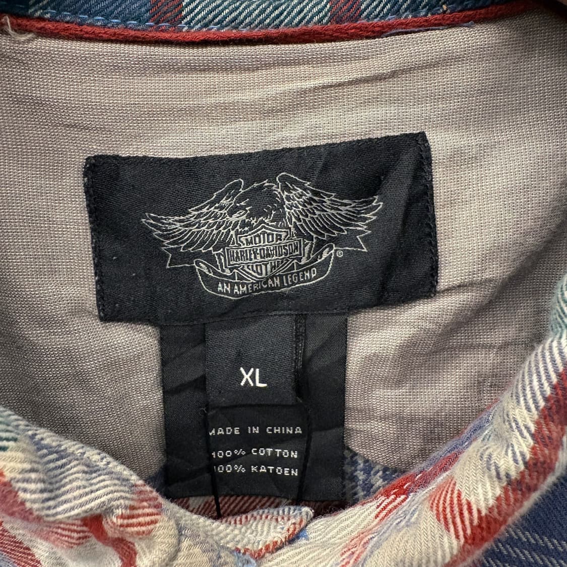 00s 할리데이비슨 아메리칸 슬리브패치 트윌코튼 체크 바이커셔츠 N197 상품이미지7