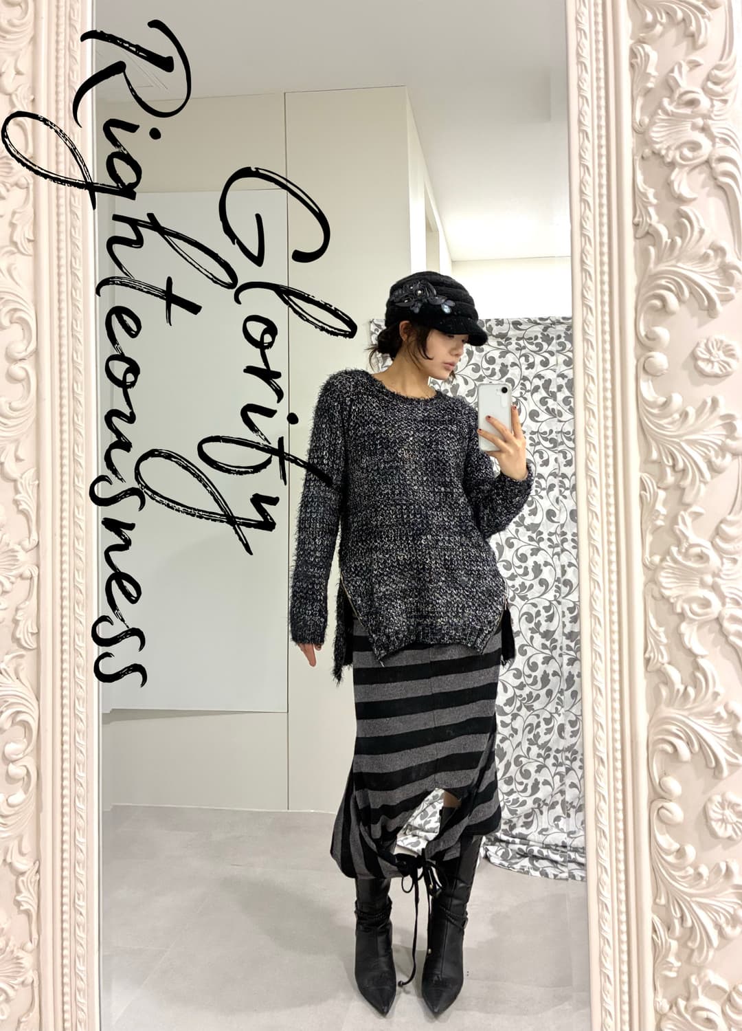 글리터 니트// 스트라이프 반팔 스커트 상품이미지1