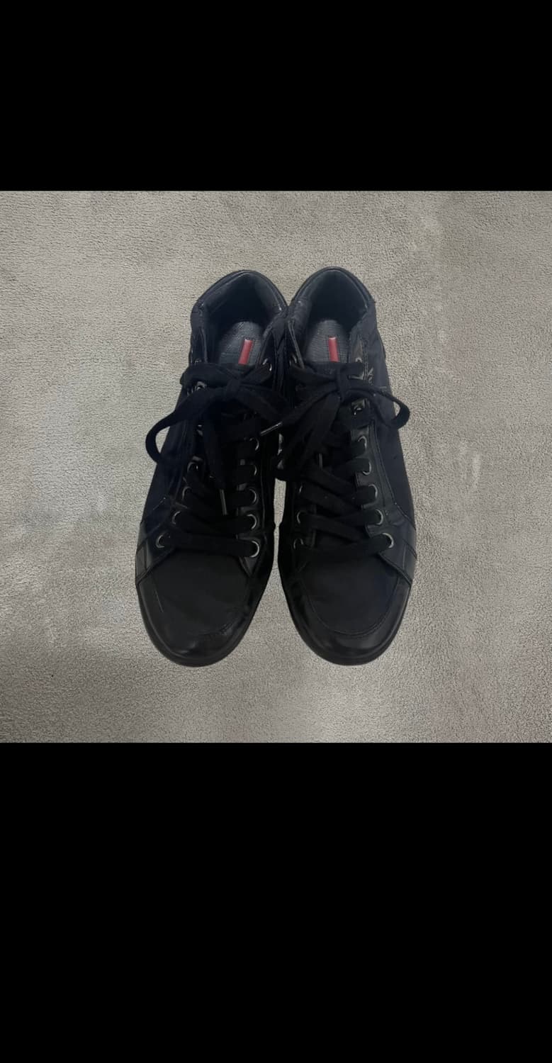 255~260) 프라다 스포츠 로고 레더 나일론 스니커즈 신발 블랙 상품이미지1