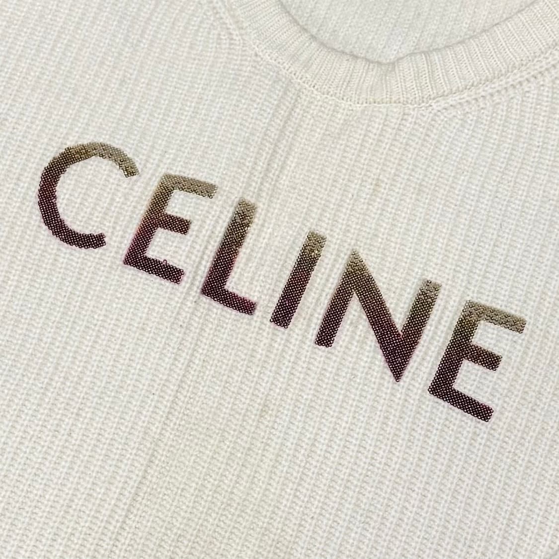 [오버핏 S/새상품급] 셀린느 로고 리브드 울 니트 아이보리 스웨터 상품이미지2