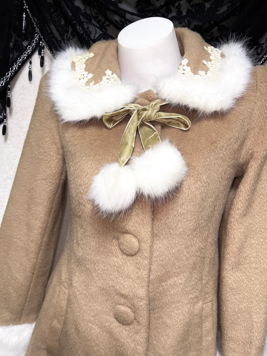 고전 리즈리사 라떼갸루 로맨틱 로걀 퍼카라 리본 브라운 코트 자켓 핀터 상품이미지5