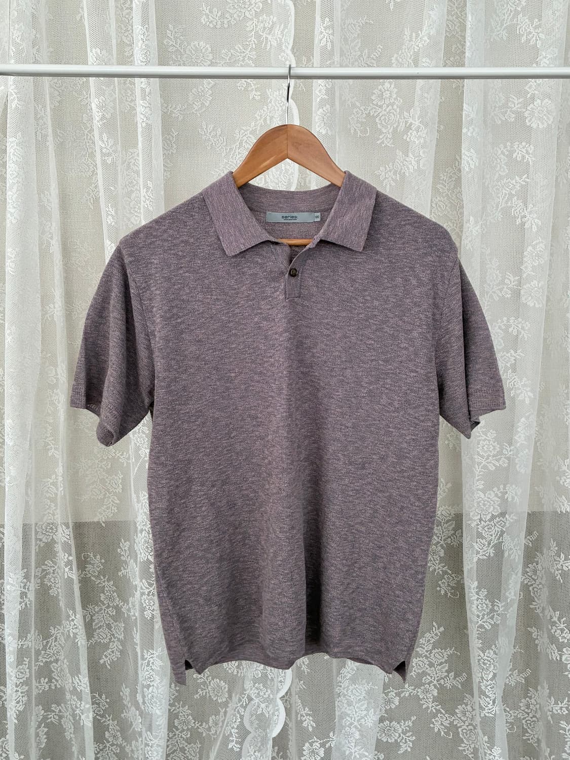 100) 시리즈 니트 반팔 카라 티셔츠 퍼플 상품이미지1