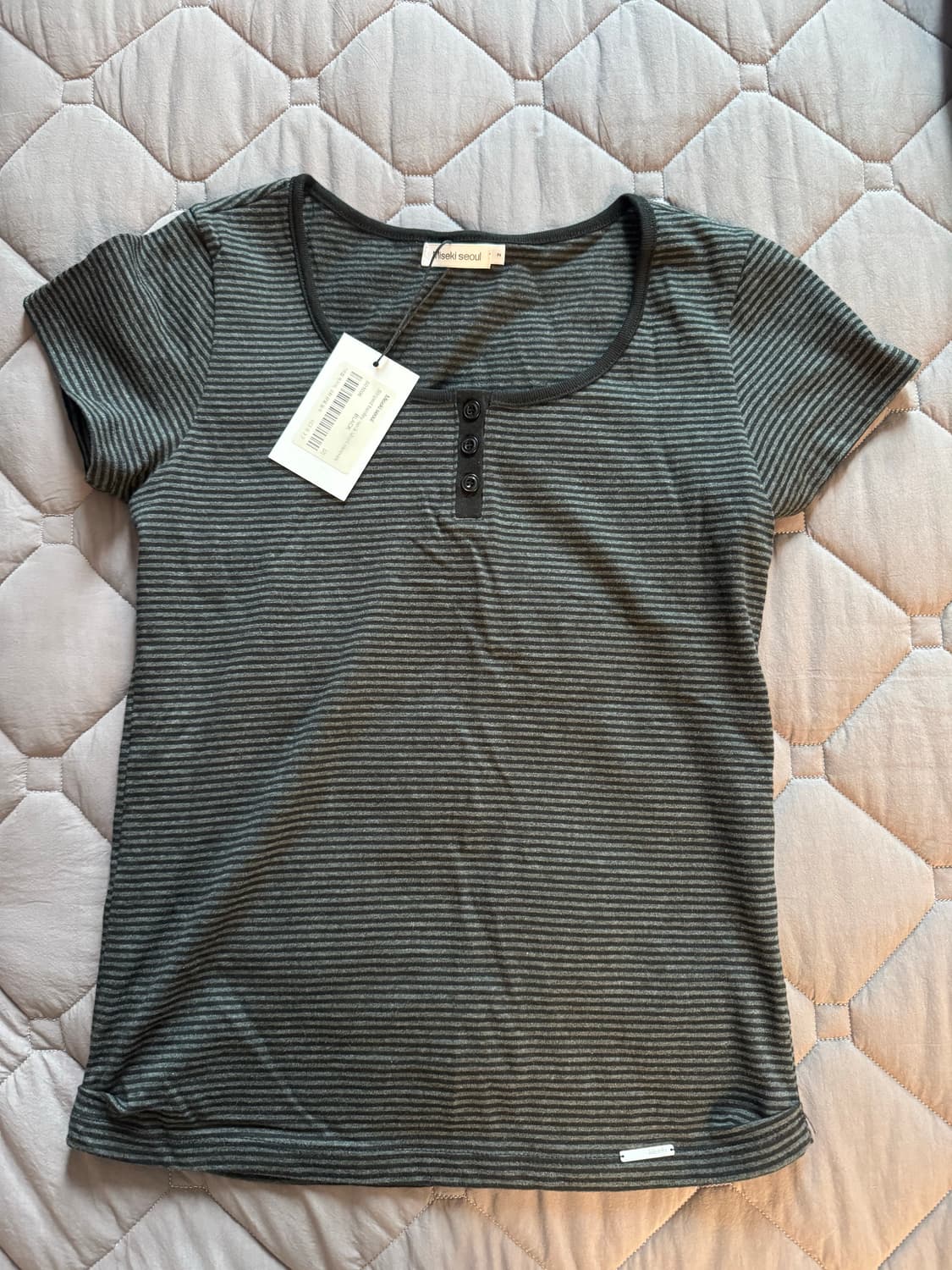 미세키서울 Striped henley neck short sleeves  상품이미지3