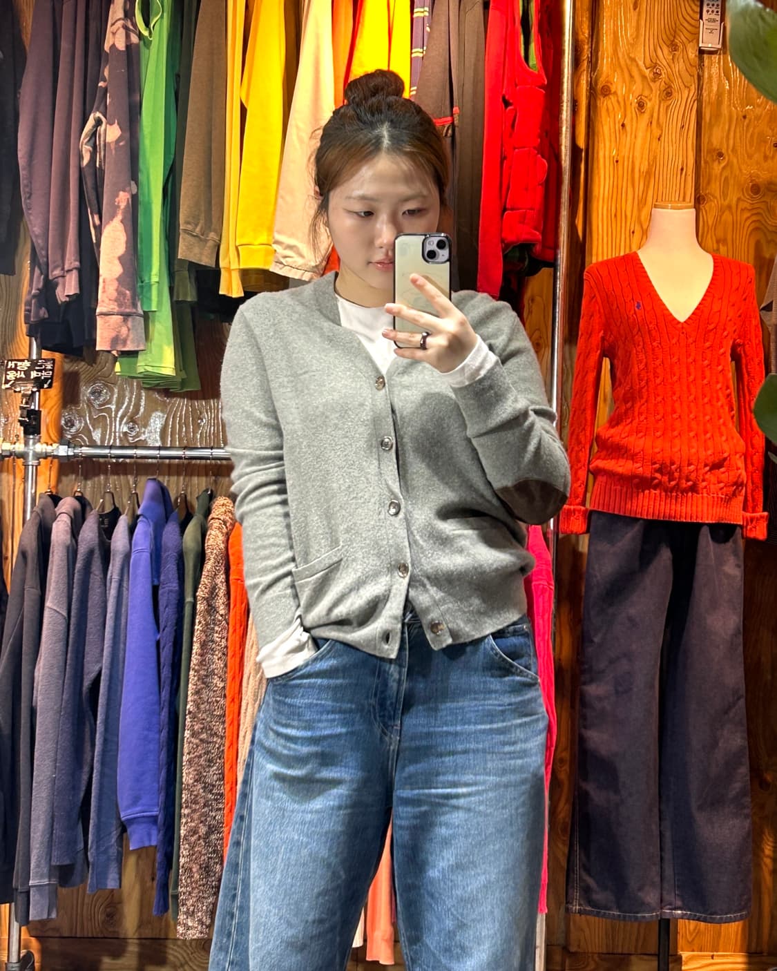 M 폴로랄프로렌 레더패치 그레이 울 가디건 상품이미지1