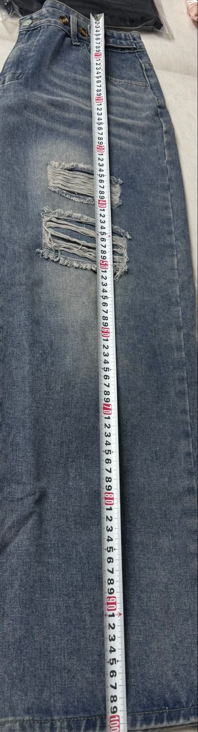 블랙 찢청 와이드  팬츠 XXL-M 까지 조절 가능.. 상품이미지4