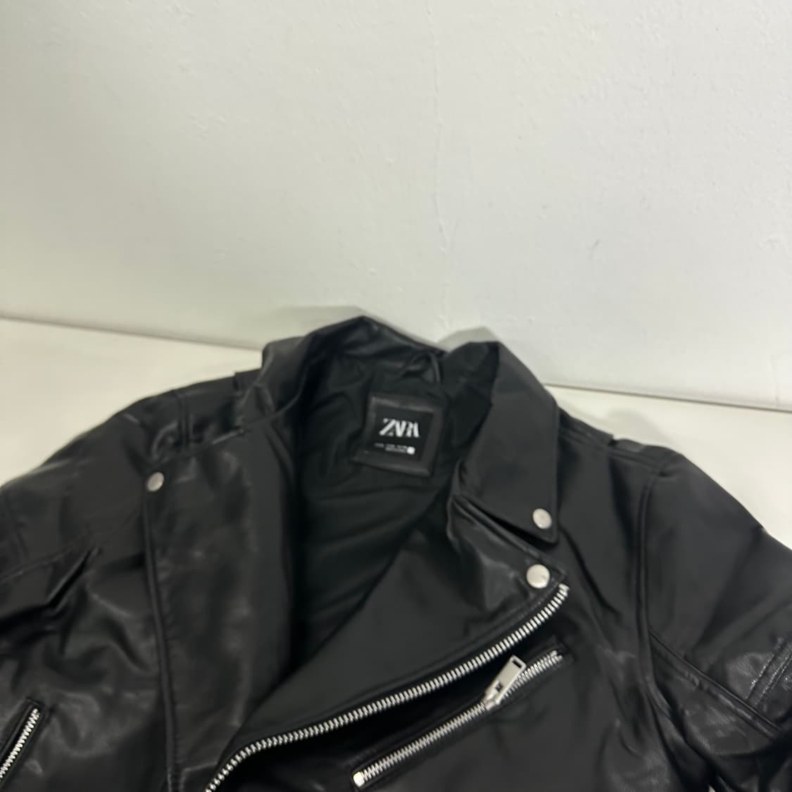 M 90-95 자라맨 블랙 페이크레더 가죽 라이더자켓 상품이미지3