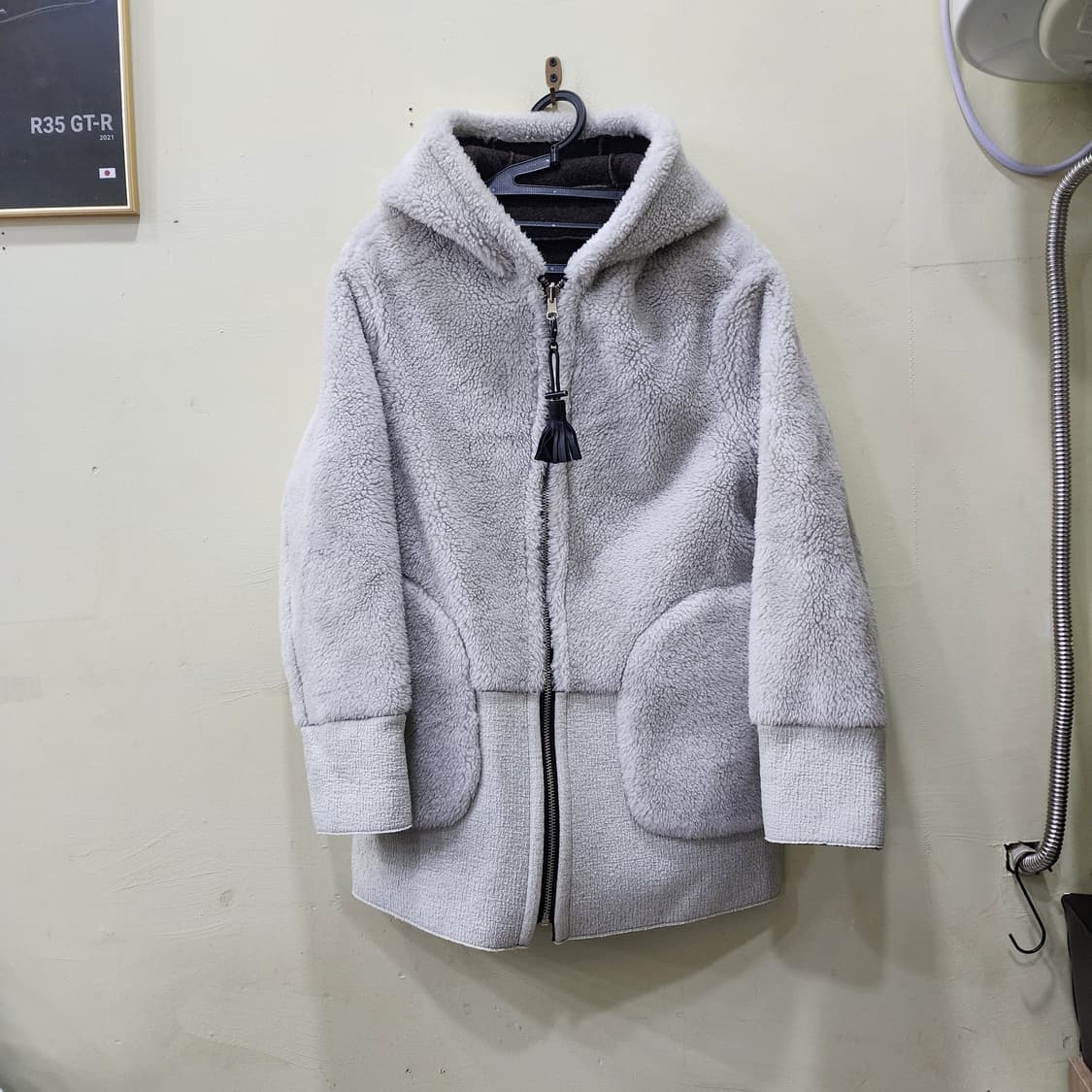 [S] DEWL 보아 양모 후드 코트 (그레이) 상품이미지1