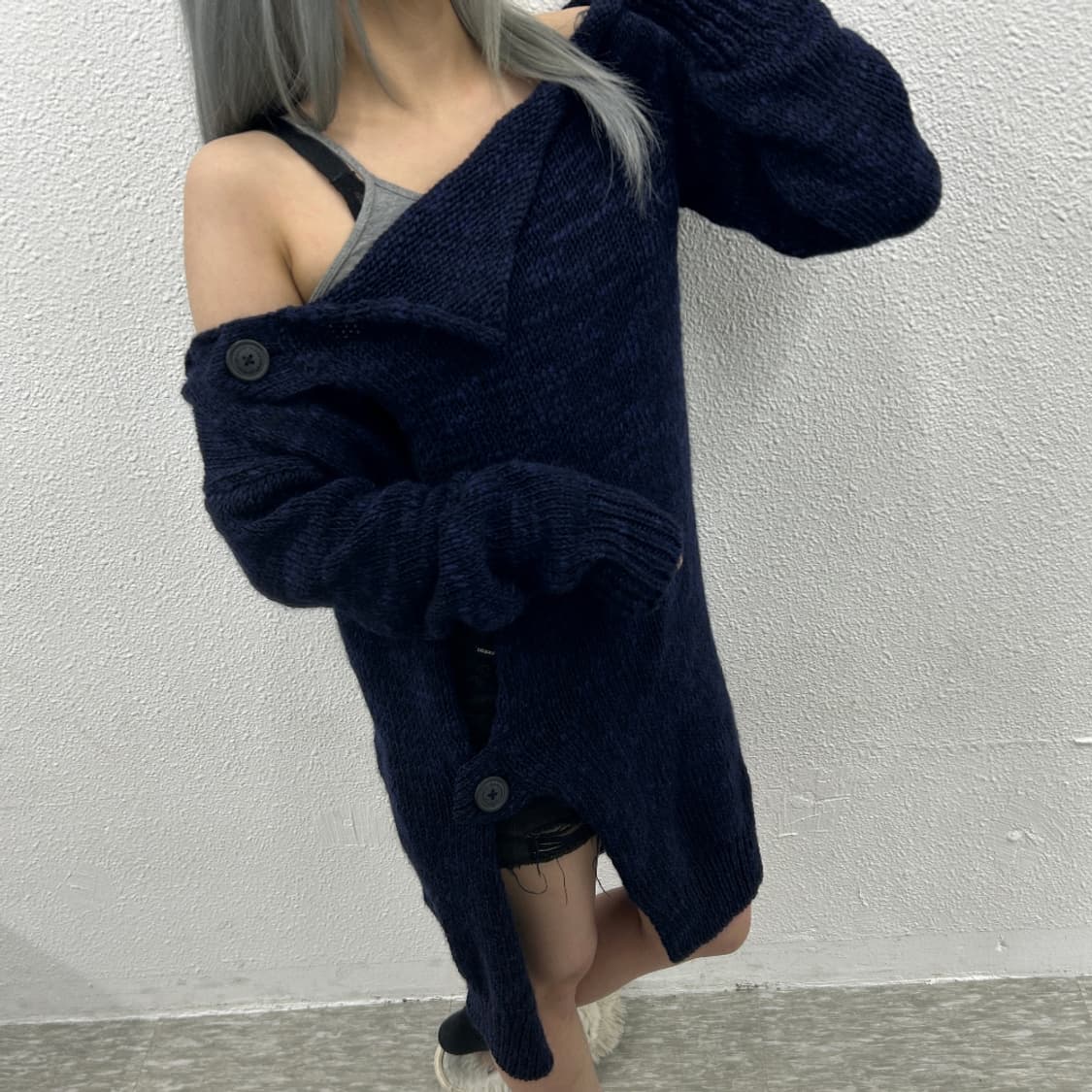 비비안웨스트우드 언발란스 네이비 버튼 울 니트 가디건 S 상품이미지2