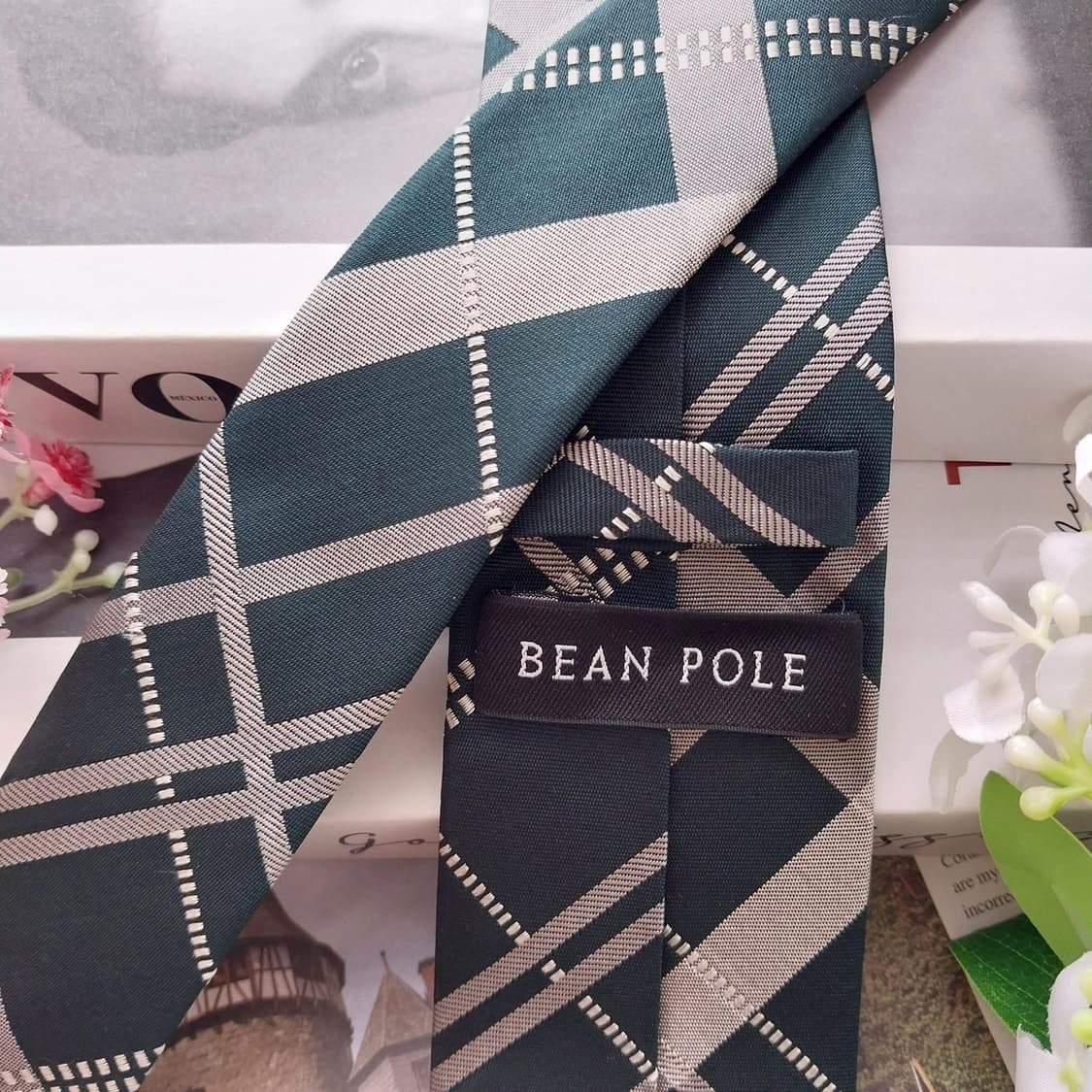 빈폴 실크 그린 체크 패턴 넥타이 6.7cm A+등급 K2327 상품이미지5