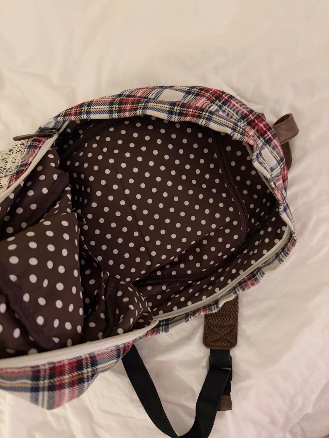 일본 빈티지 체크백팩 모리걸 하구미 딸기초코 도트 땡땡이 상품이미지3