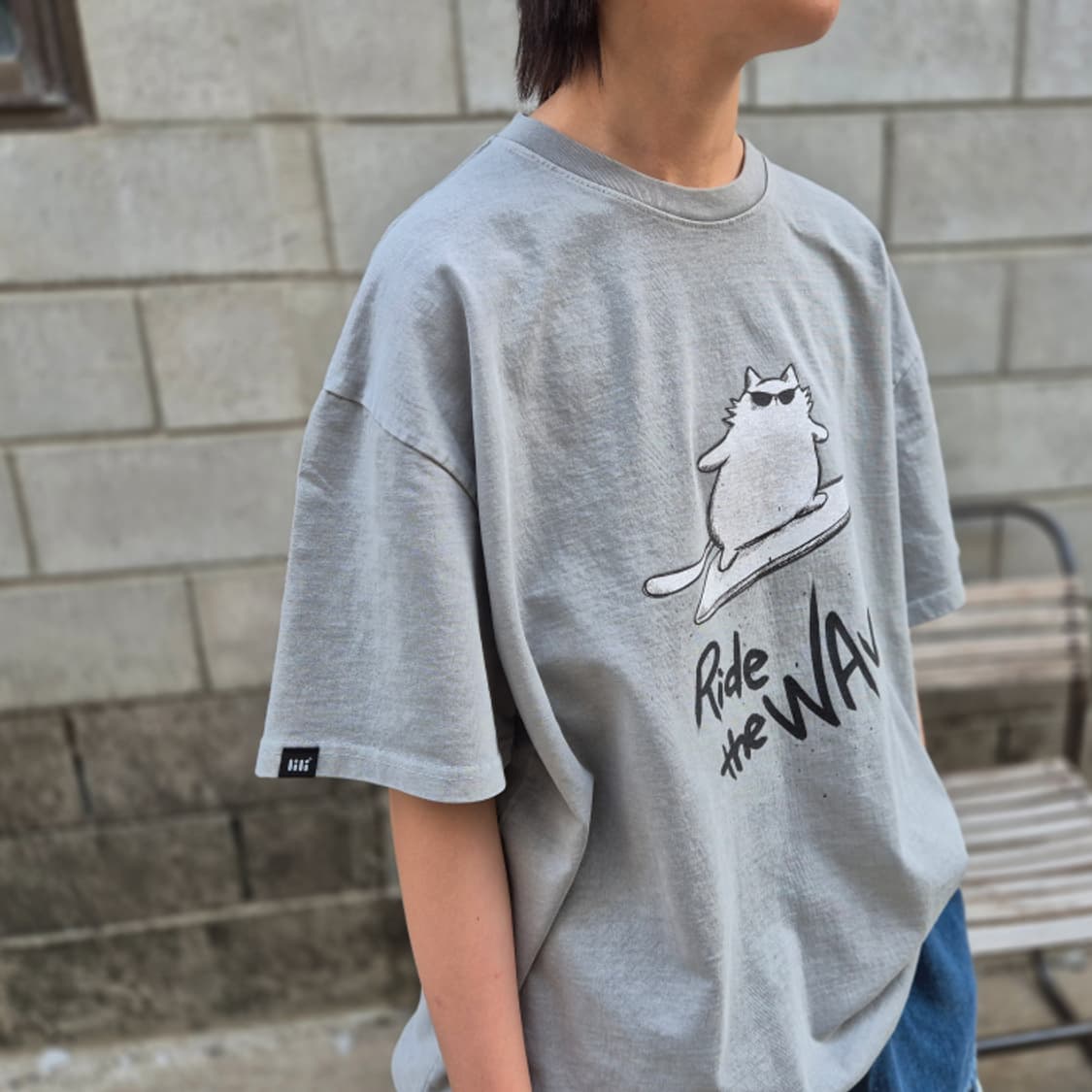 피그먼트워싱 서핑캣 그래픽 티셔츠 국내제작 상품이미지5