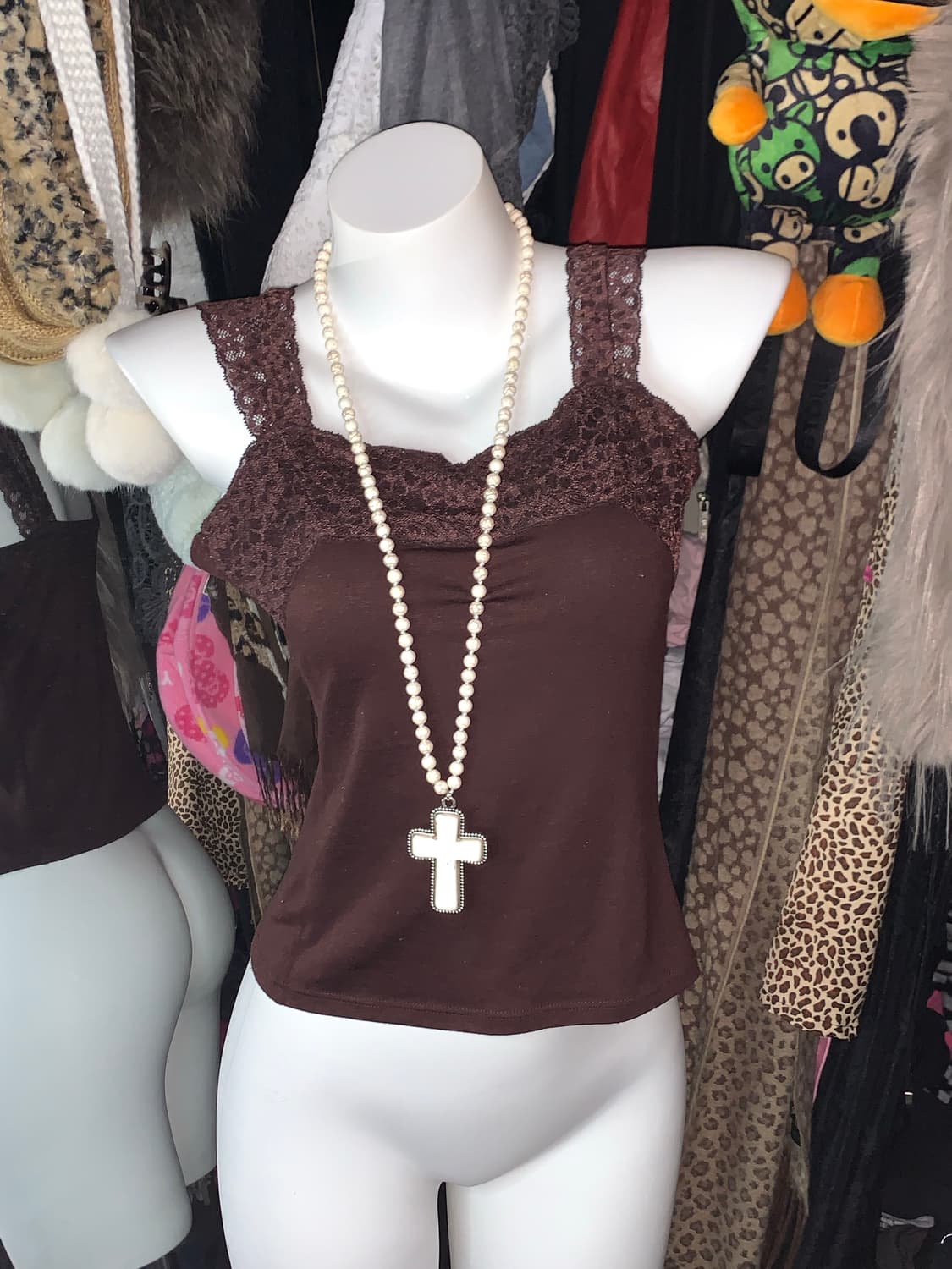 y2k 브라운 엔틱 레이스슬립 상품이미지1