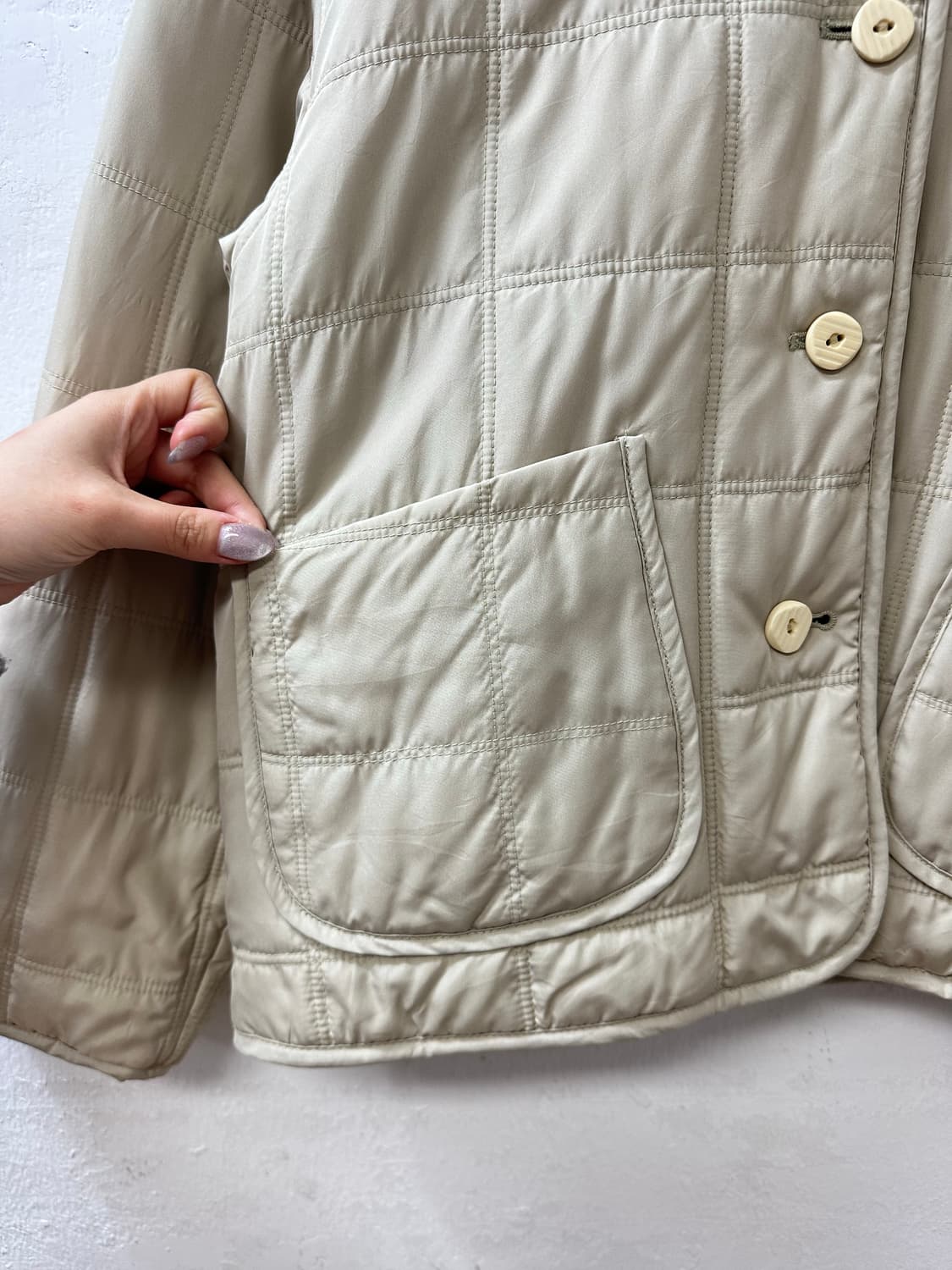 일본빈티지 둥근카라 퀼팅 미니멀 라운드카라 포켓 패딩 자켓 상품이미지3