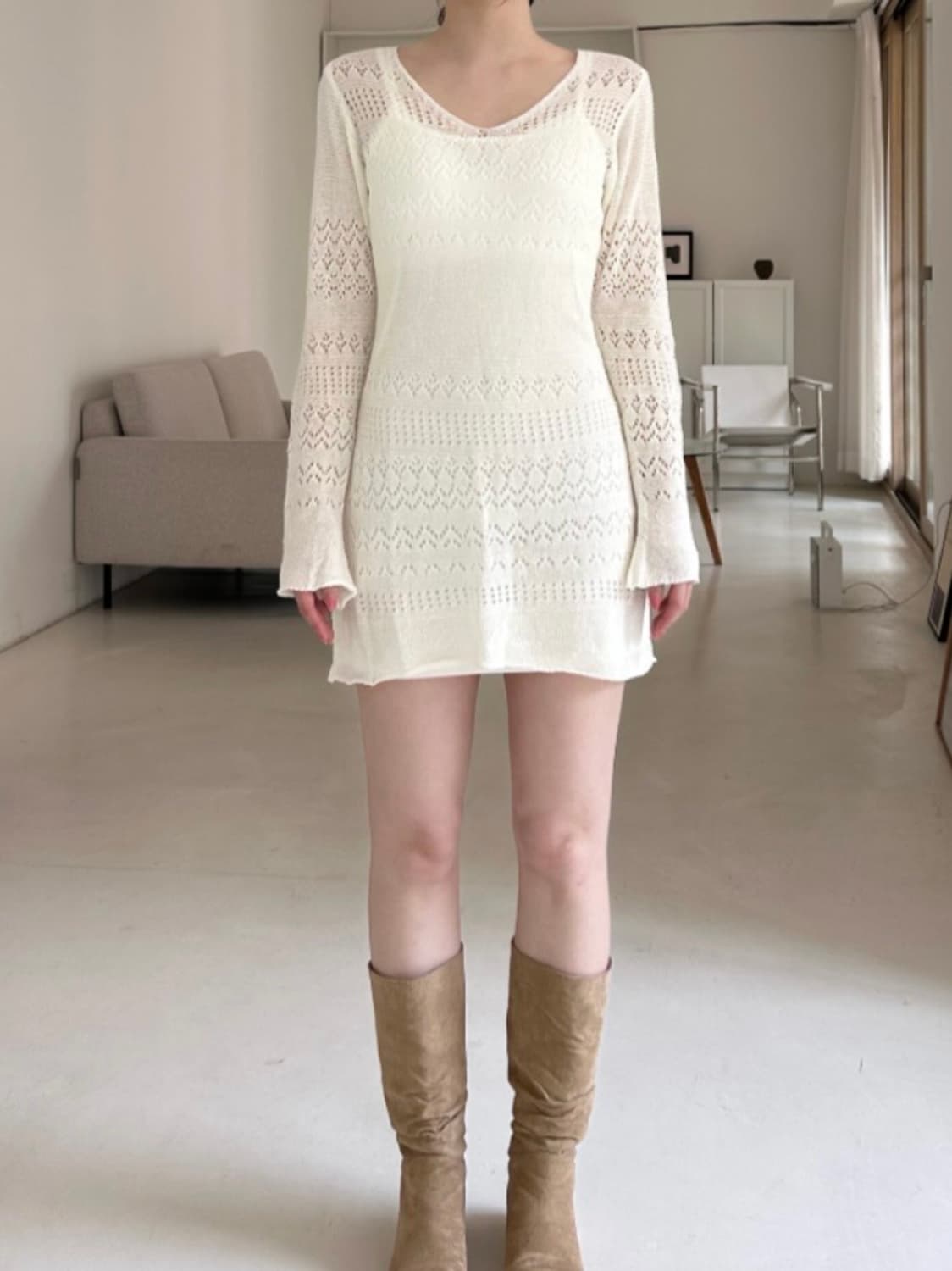 V넥 니트 원피스 상품이미지4