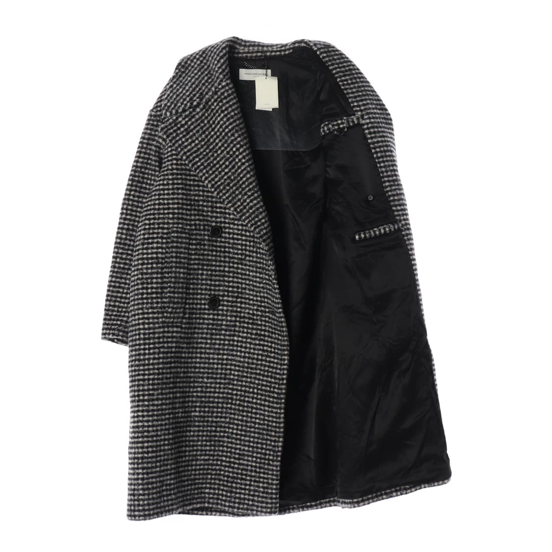 (새상품) 드리스반노튼 체크 패턴 울 블렌드 모헤어 롱 코트 상품이미지2