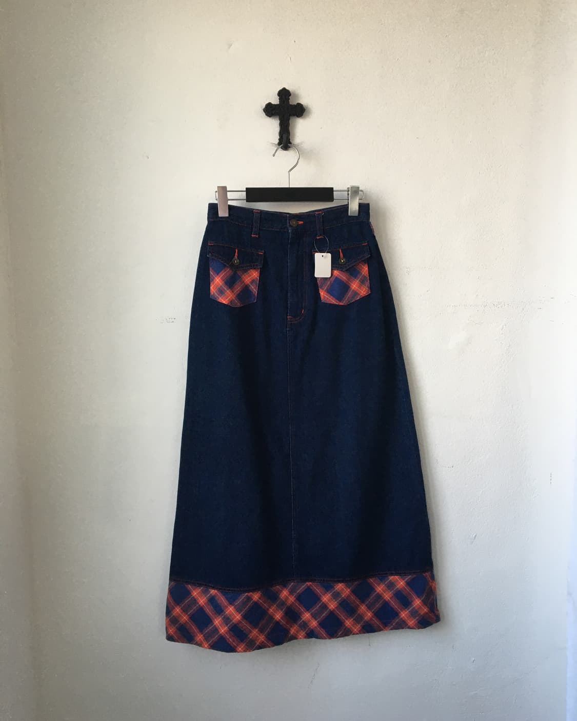 Check pattern layer denim skirt 상품이미지1