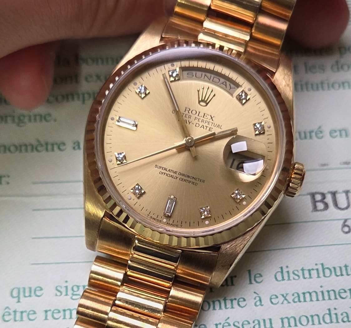 롤렉스 데이데이트 18238 18K올금통 바게트&다이아 샴골판 (원보증서 상품이미지10