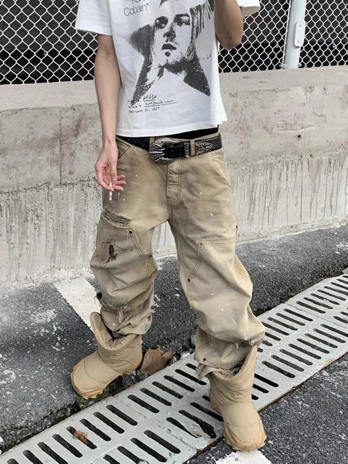 Vintage mood double knee dirty pants 상품이미지3