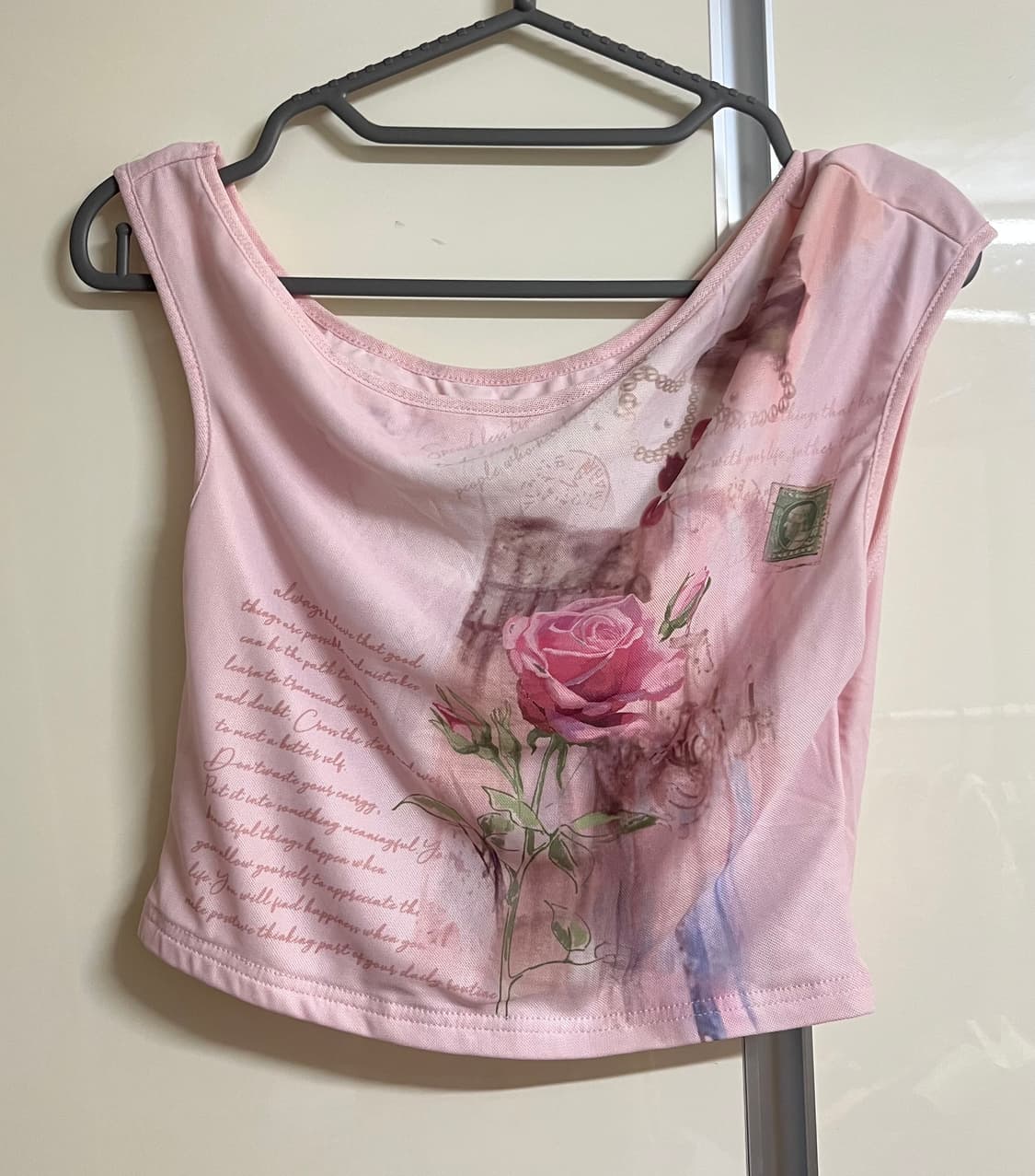 원숄더 장미 프린팅 티셔츠 상품이미지1