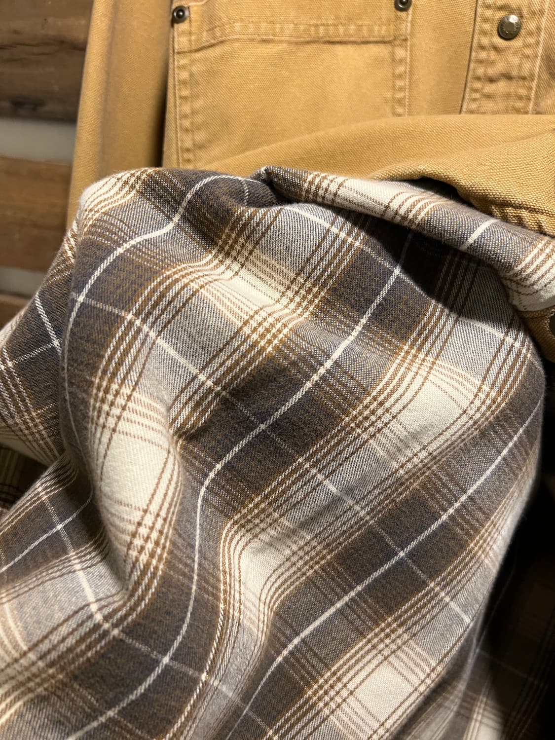 [L]L.L.Bean 케나다제 2포켓 체크 라이닝 브라운 워크 셔츠 자켓 상품이미지5