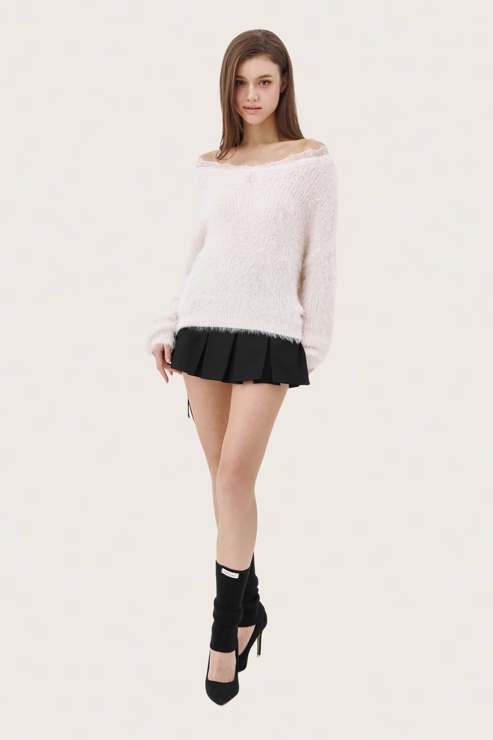 클리시어 Blush lace off- shoulder knit, Pink 상품이미지1