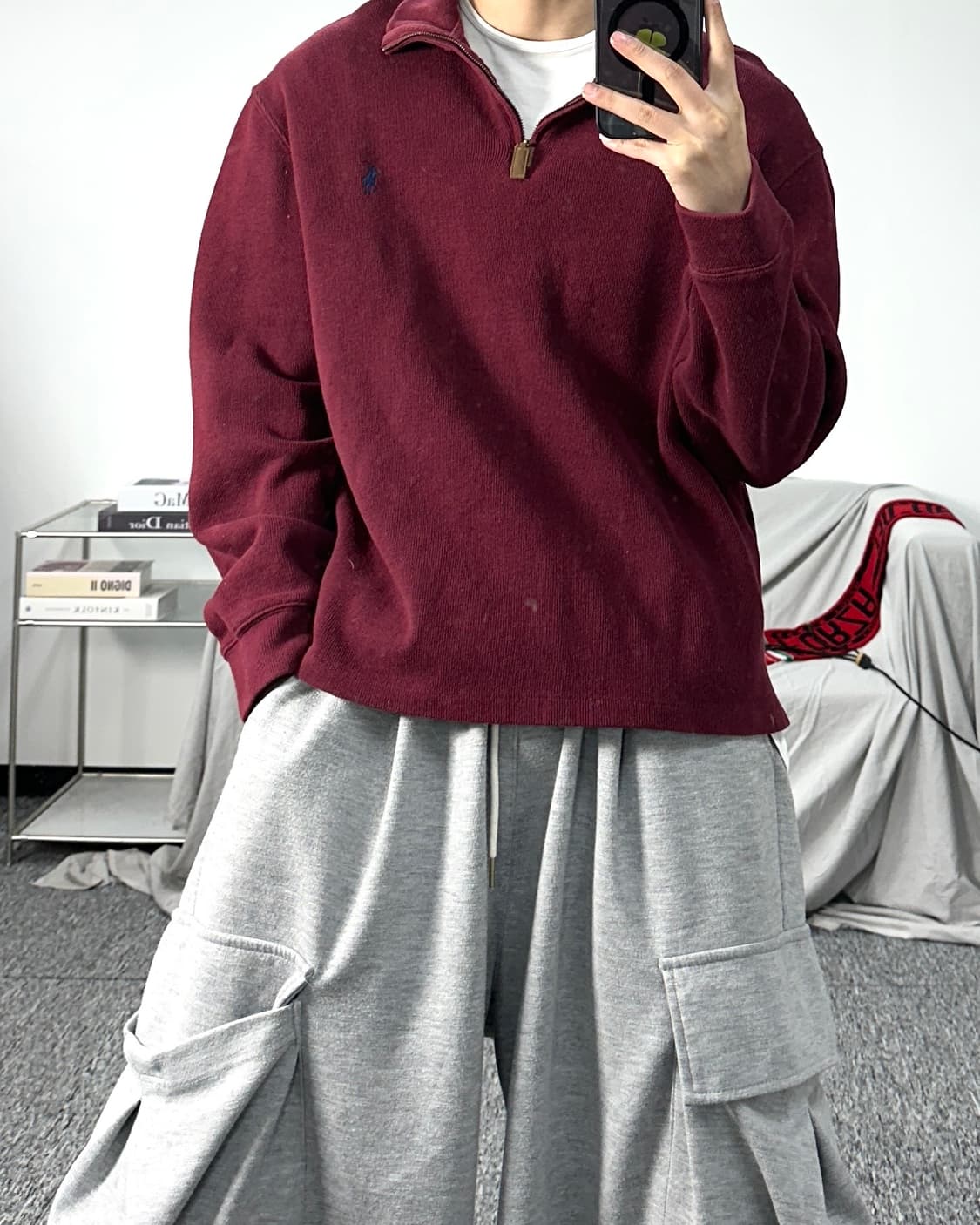 폴로 랄프로렌 버건디 니트 하프집업 상품이미지3