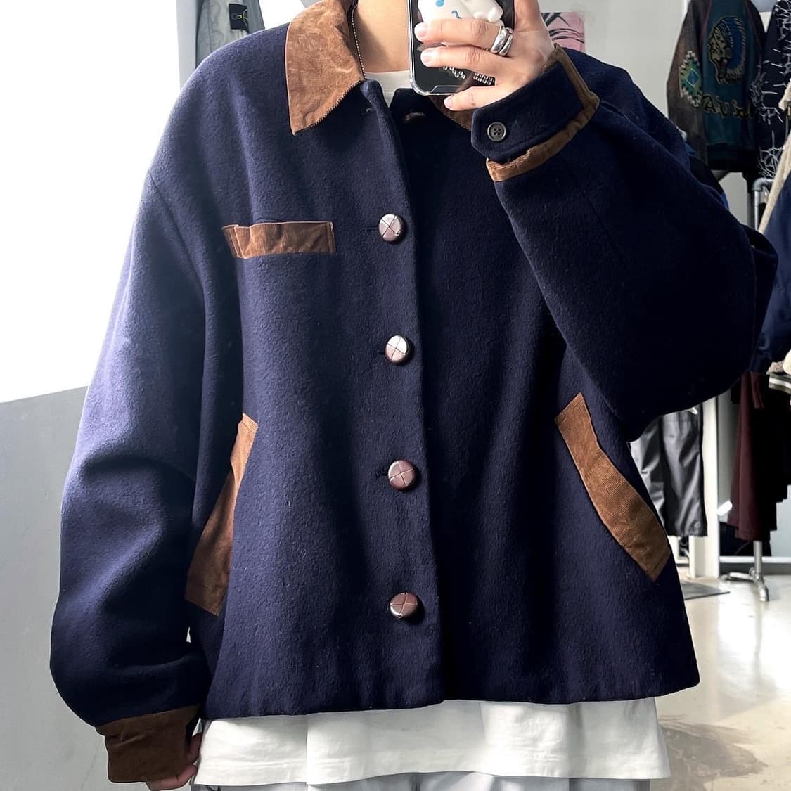 하카옴므 제팬 네이비 코듀로이카라 울자켓 상품이미지1