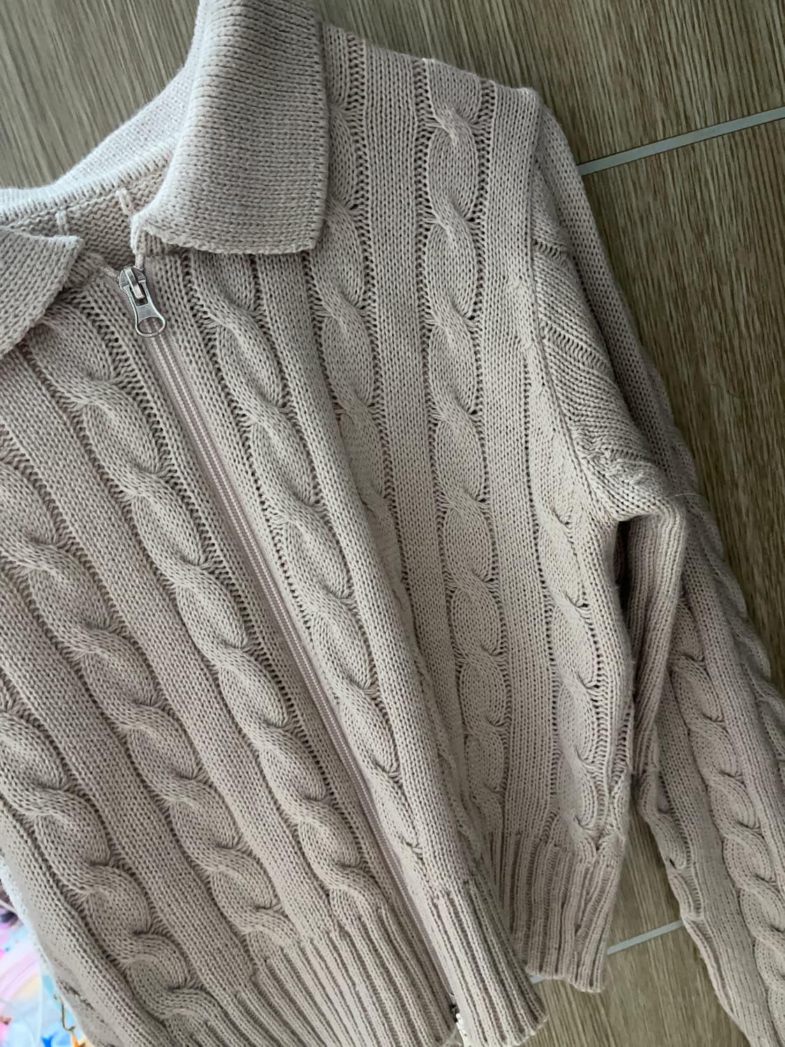 베이지 꽈배기 니트 집업 가디건 S 상품이미지2