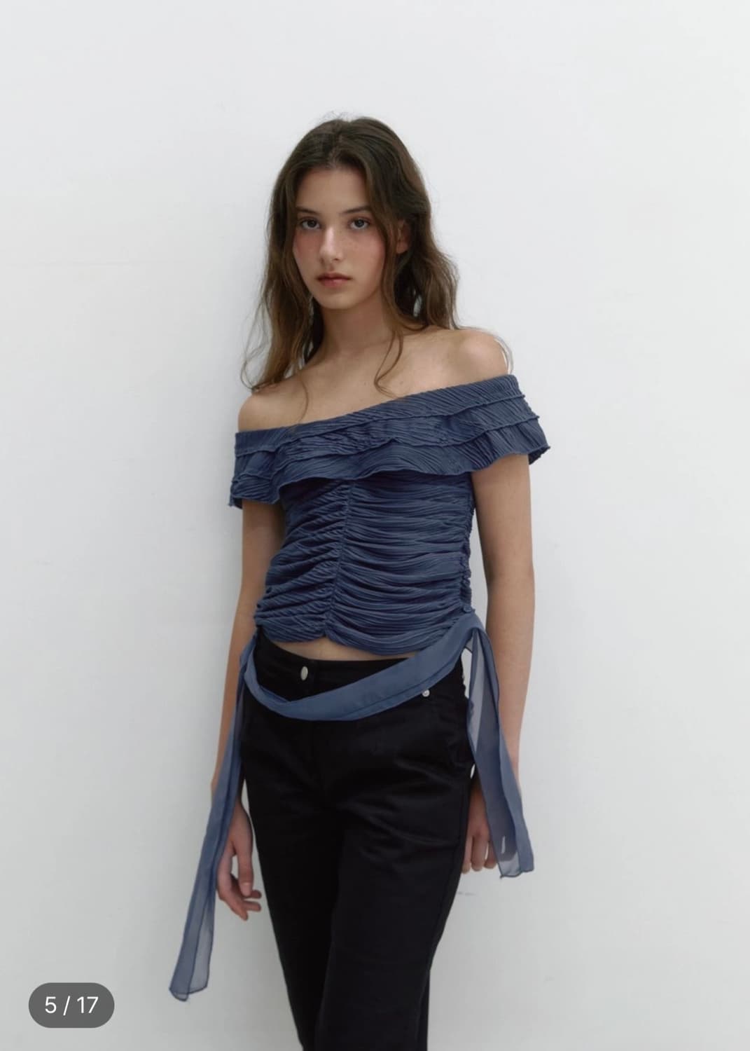아수라-WAVE JACQUARD FRILL T (NAVY) 상품이미지2