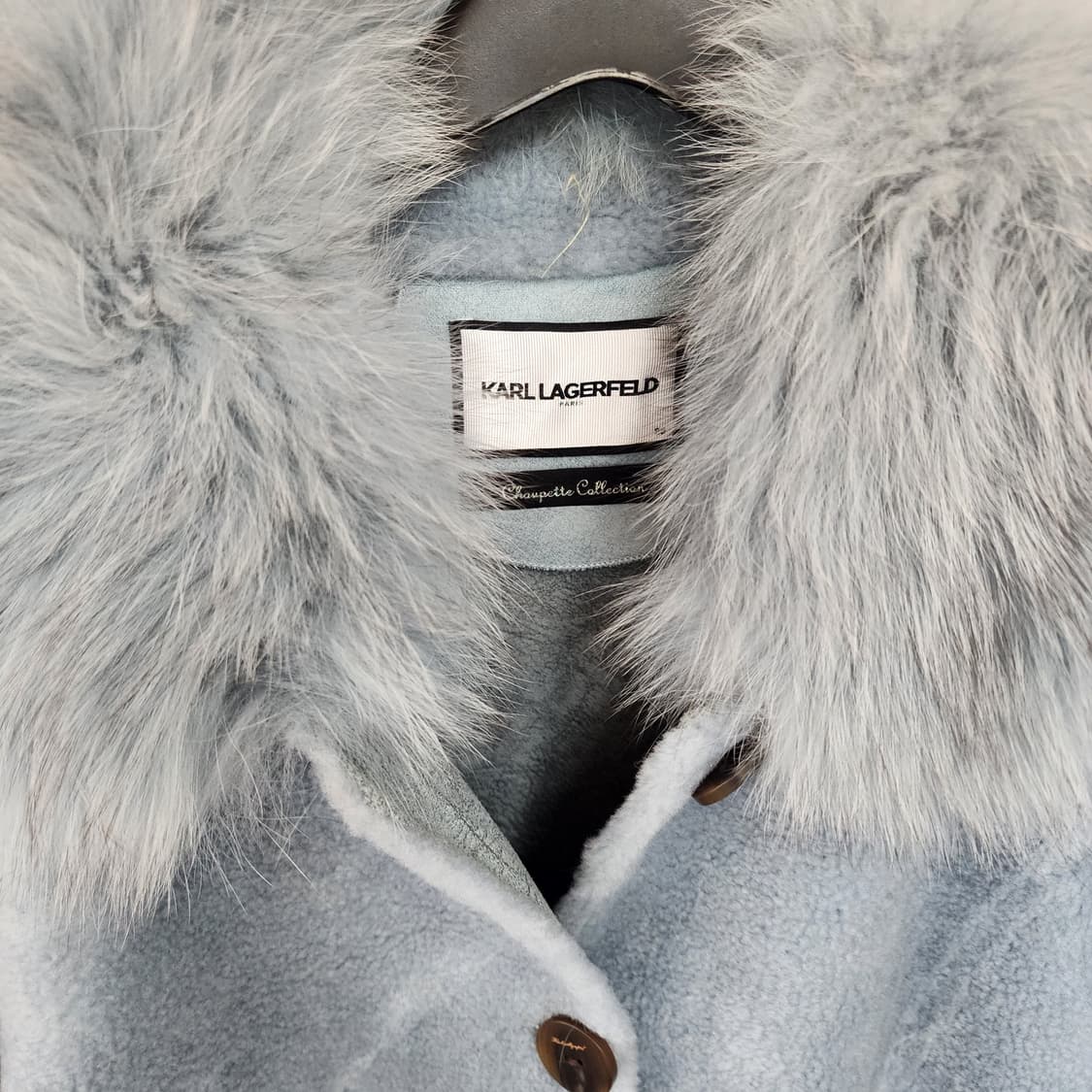 칼 라거펠트 퍼 칼라 롱 코트 블루 상품이미지2