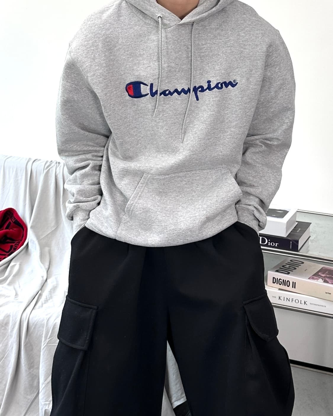챔피온 어센틱 그레이 빅로고 후드티 M 상품이미지1