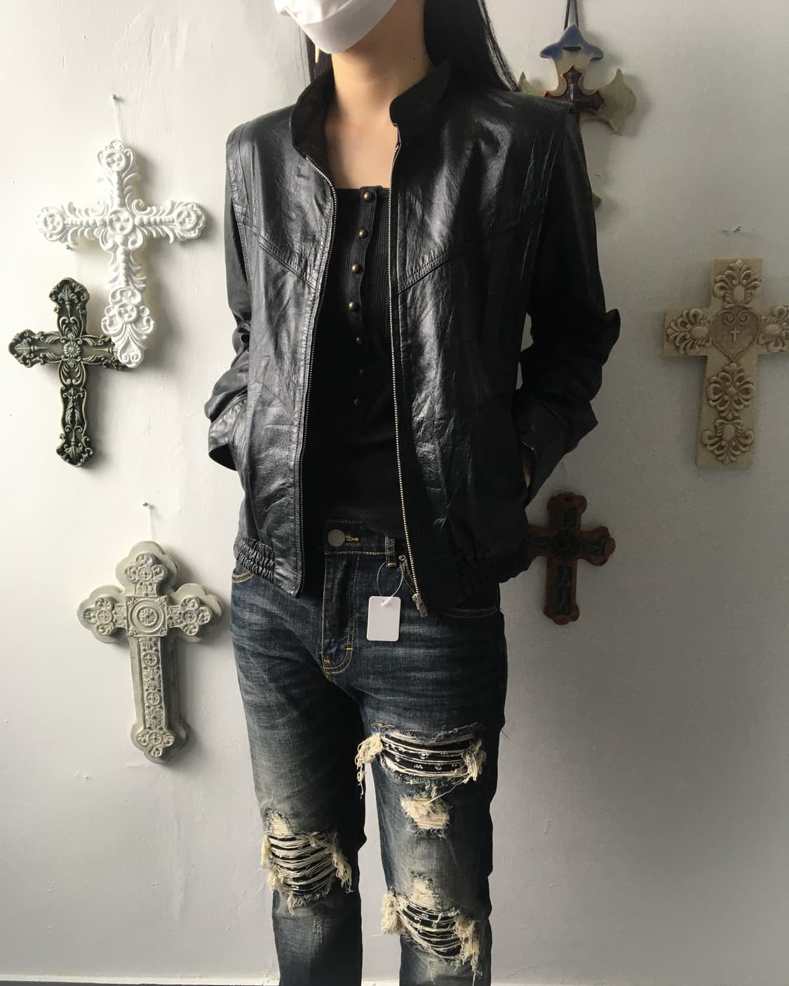 High neck leather jacket 상품이미지5