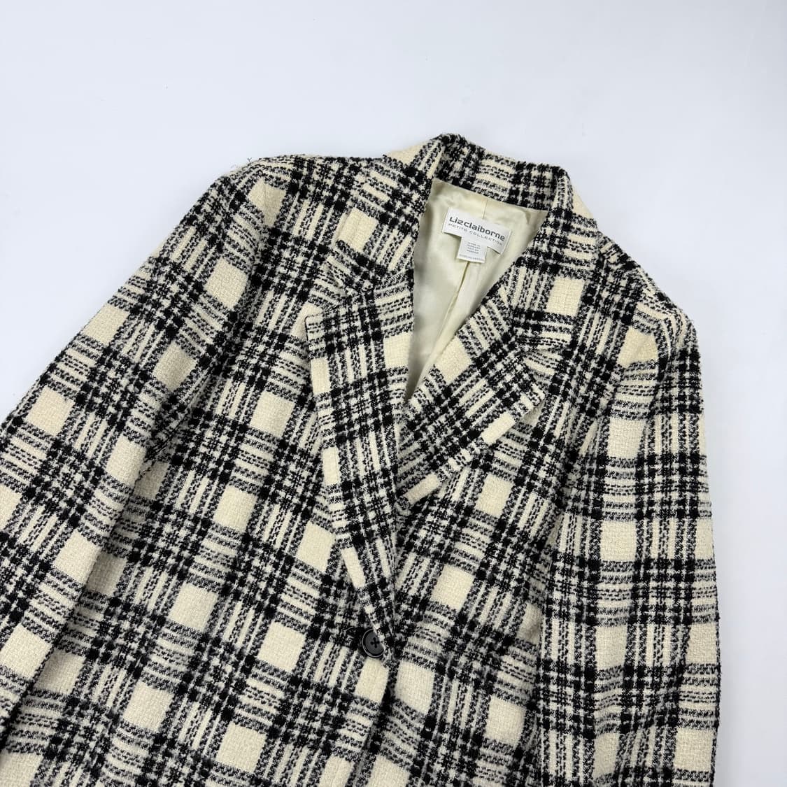90s Liz Claiborne 울 체크 트위드 코트 상품이미지2