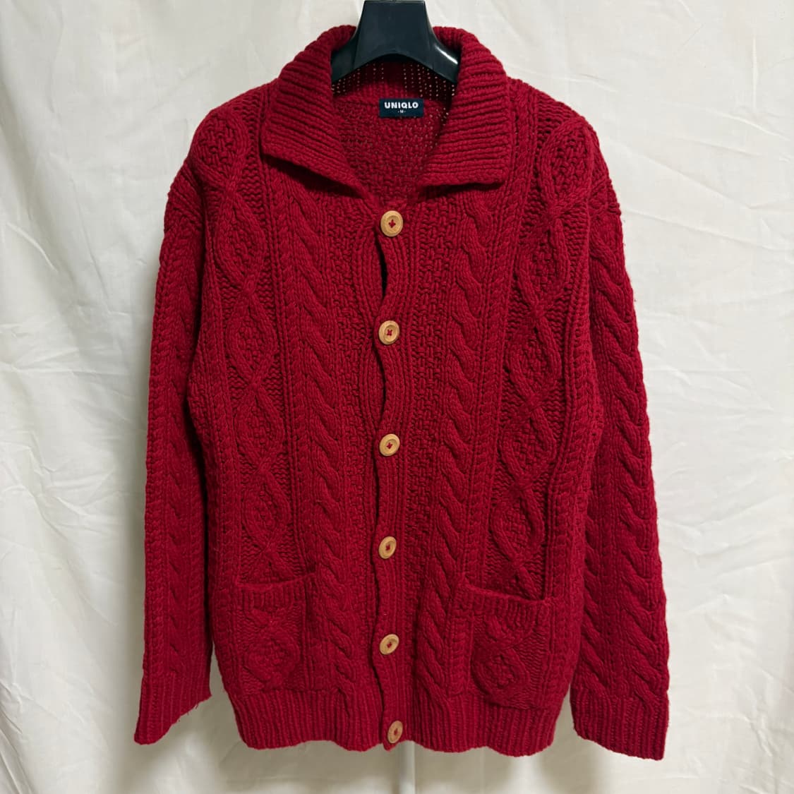유니클로 울 케이블 카라 가디건 / 레드, M 상품이미지1