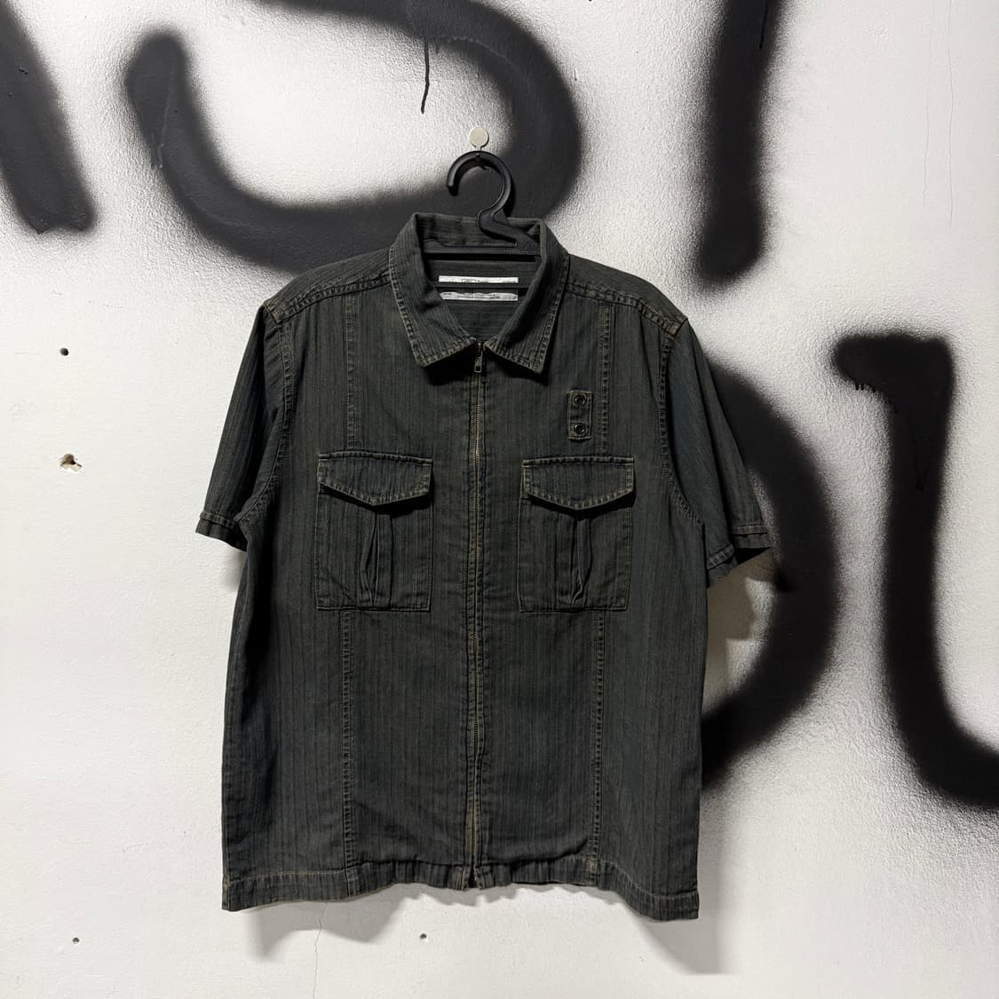 VTG 빈티지 샌드워싱 디테일 데님 집업 반팔 셔츠 자켓 상품이미지1