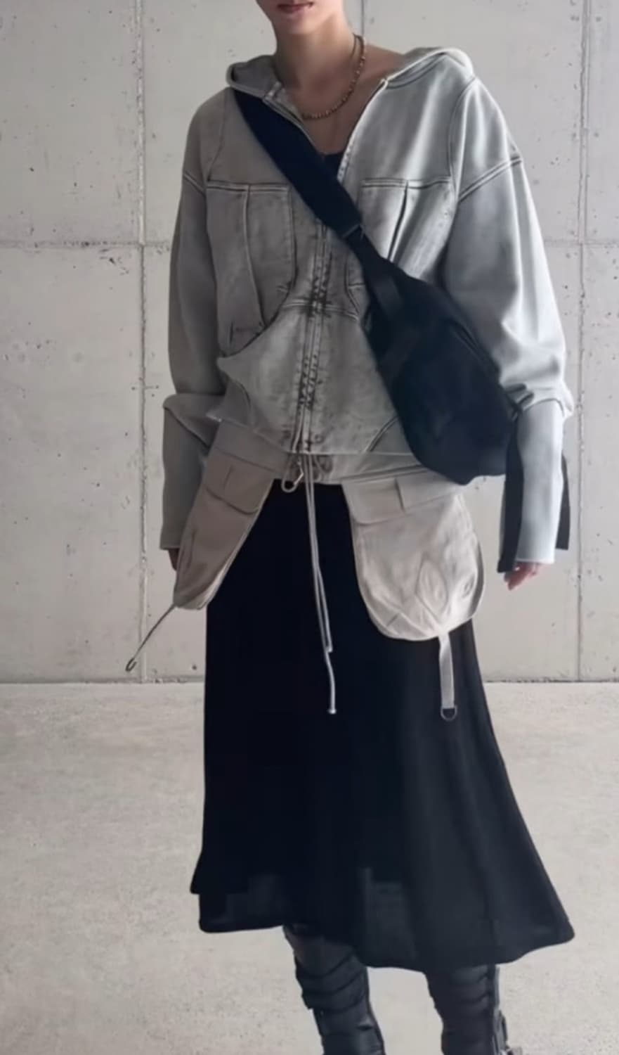 미스치프 빅 포켓 후디 후드집업 블리치드 카키 상품이미지5