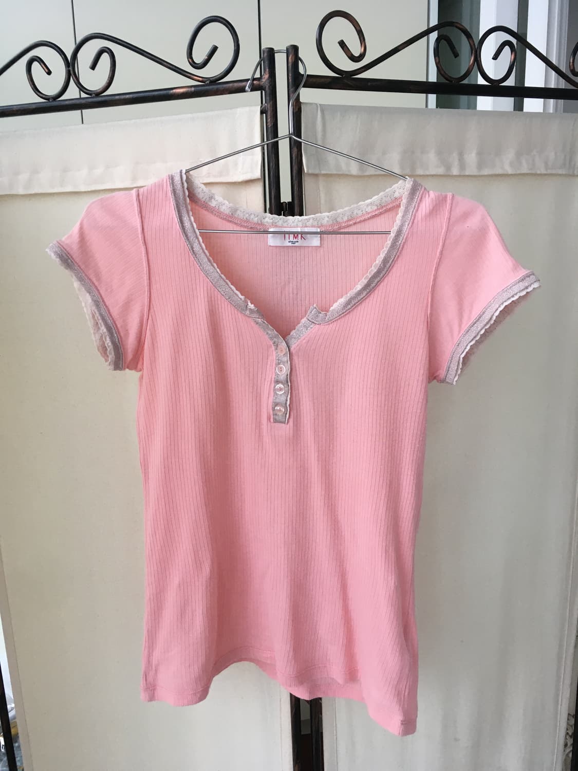 일본빈티지 히메 핑크 슬림 반팔 티셔츠 상품이미지5