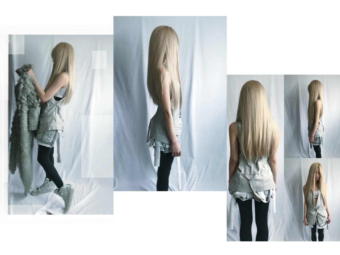 Sliver satin&chiffon layered belted vest 상품이미지4