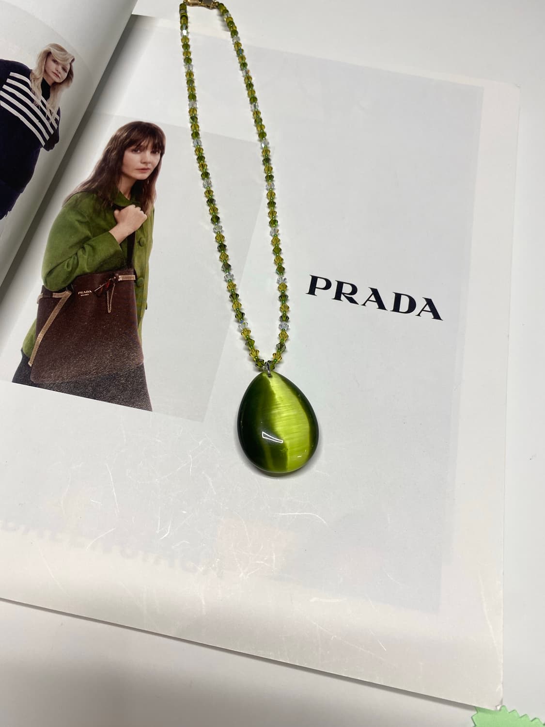 빈티지 그린 물방울 팬던트 비즈 목걸이 상품이미지4