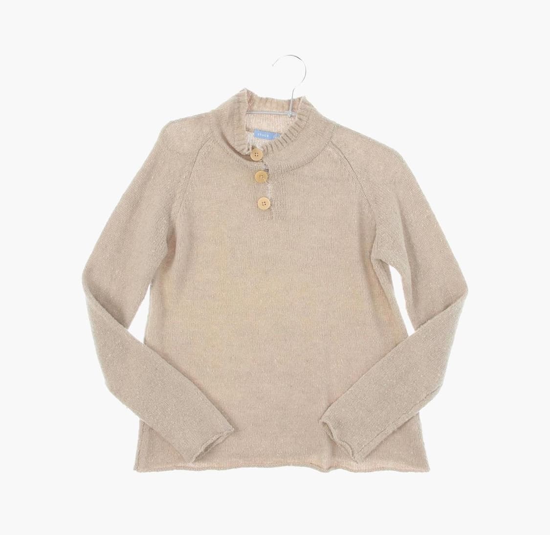 4천원) 헨리넥 모리걸 울 베이지 단추 버튼 니트 상품이미지1