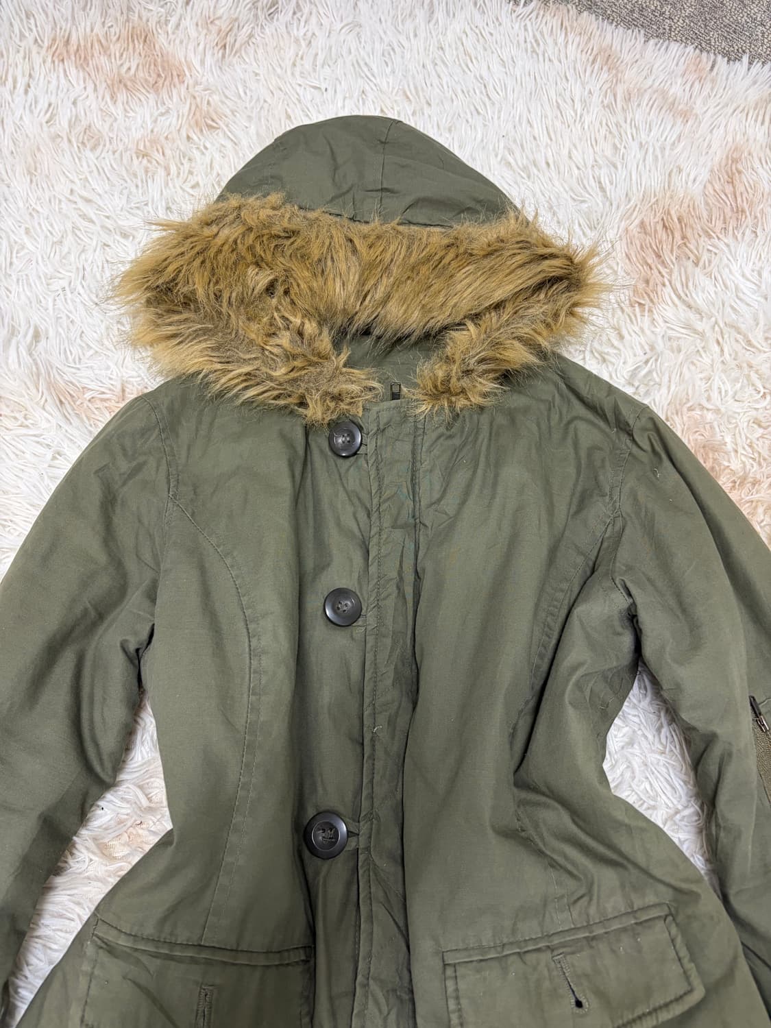 00s 카키 경량 패딩 Y2K  퍼 아우터 상품이미지5