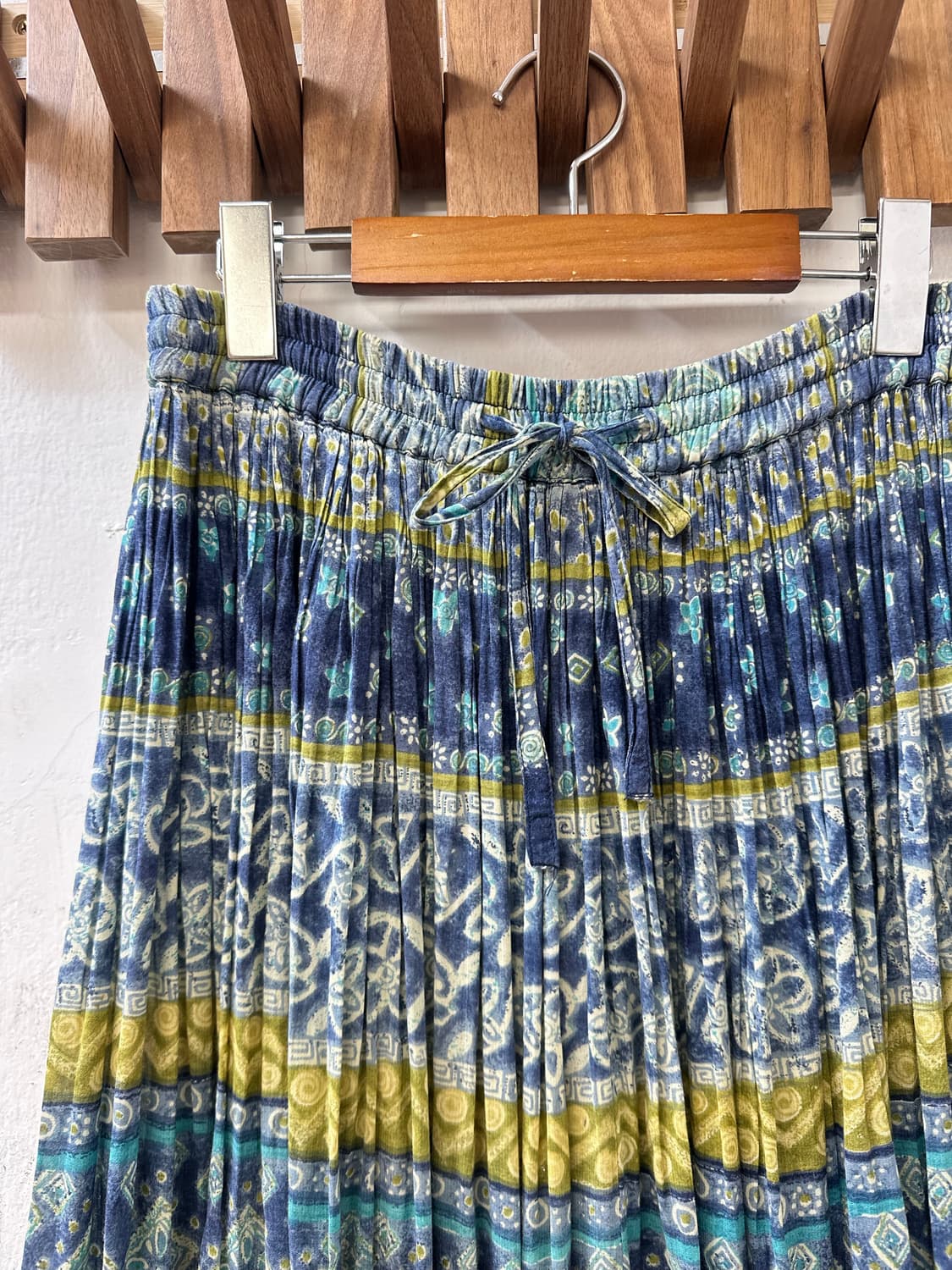 일본빈티지 블루 멀티 패턴 에스닉 히피 스트라이프 밴딩 스커트 상품이미지3