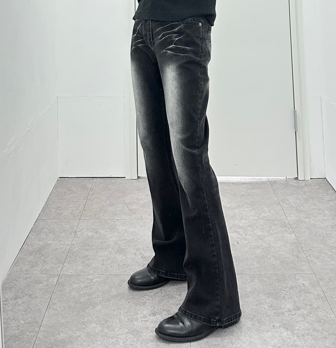 Vintage fade lines black washing flare d 상품이미지2